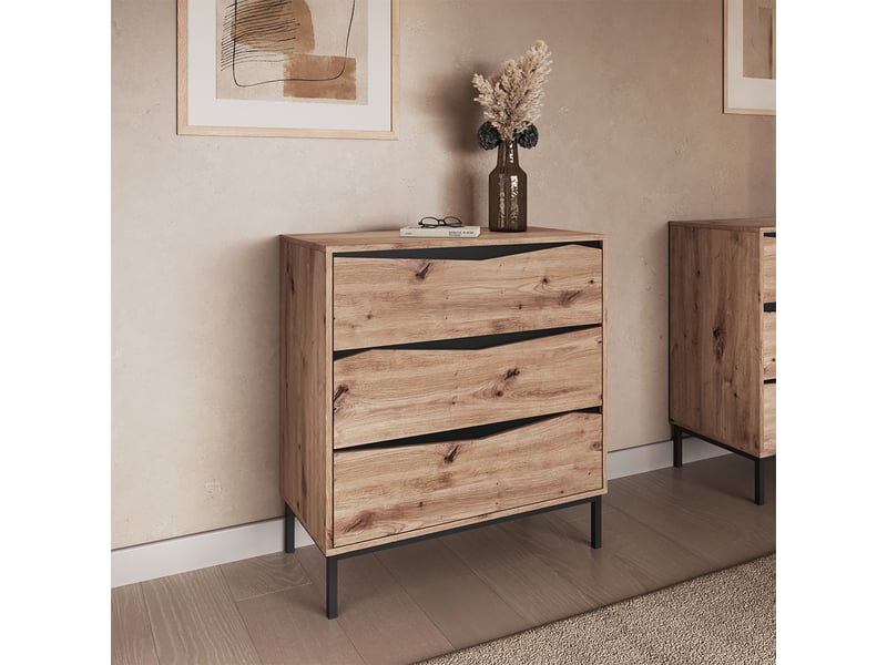  Vicco commode avec tiroirs, chênenoir, 79.2x85cm avec 3 tiroirs  - Conforama C