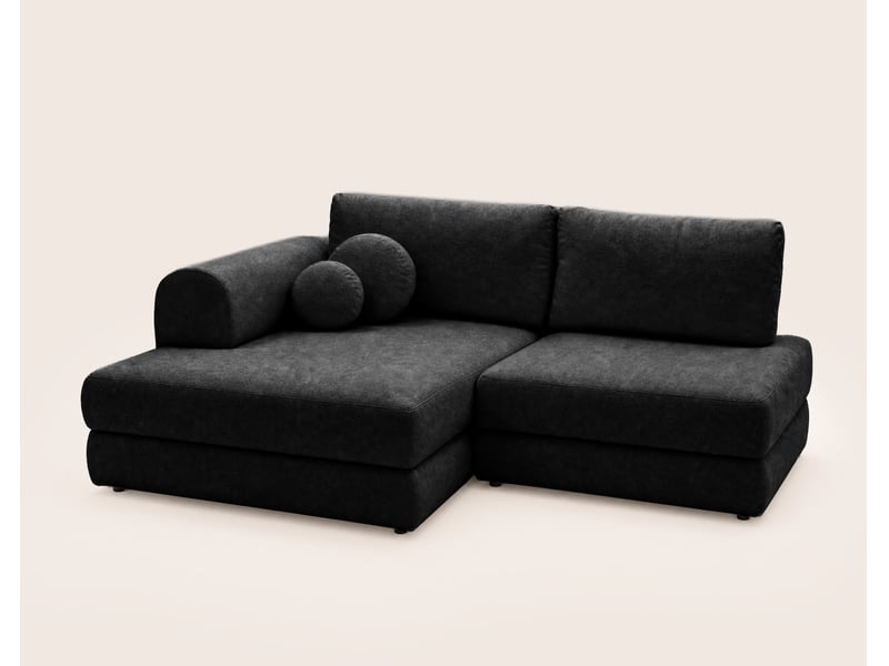 April - canapé d'angle gauche 4 places convertible avec coffre en velours texturé - best mobilier - noir APRIL - Conforama E
