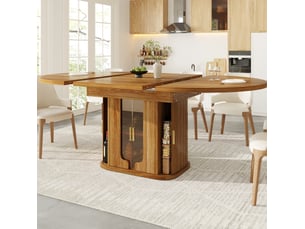 Table de salle à manger ronde, 118x118x77 cm, extensible 6 places pour 6 personnes, repas, pratique, mdf, coloris noyer