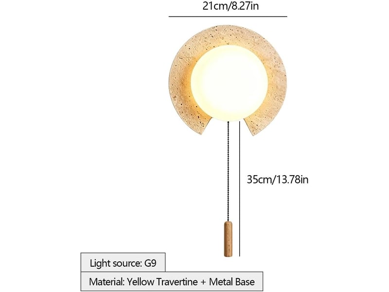  Applique murale style wabi-sabi travertin jaune interrupteur à tirette d21.5cm  - Conforama D