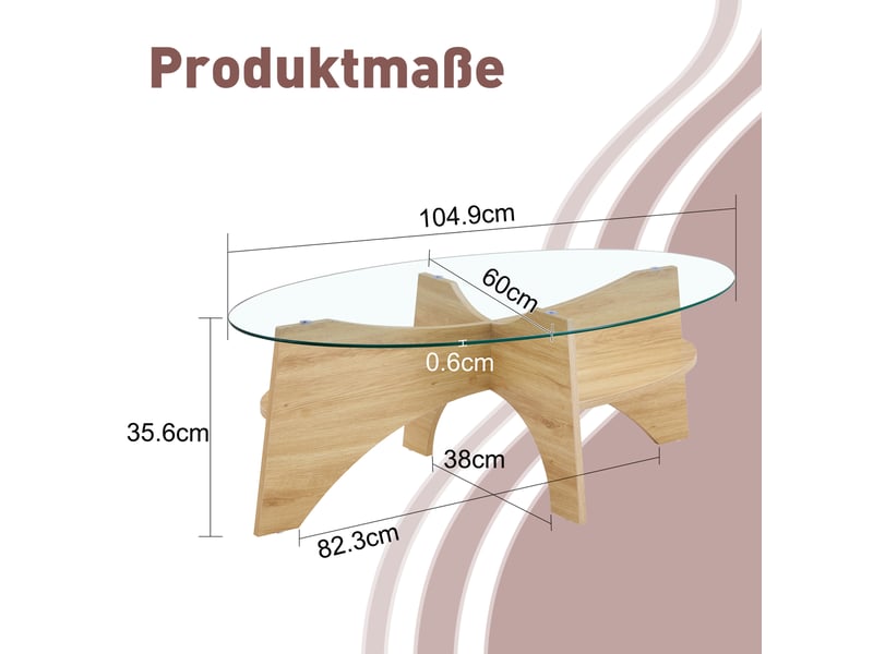  Table basse ovale en verre de sécurité – mdf aspect bois clair – 104,9 x 60 x 35,6 cm  - Conforama C