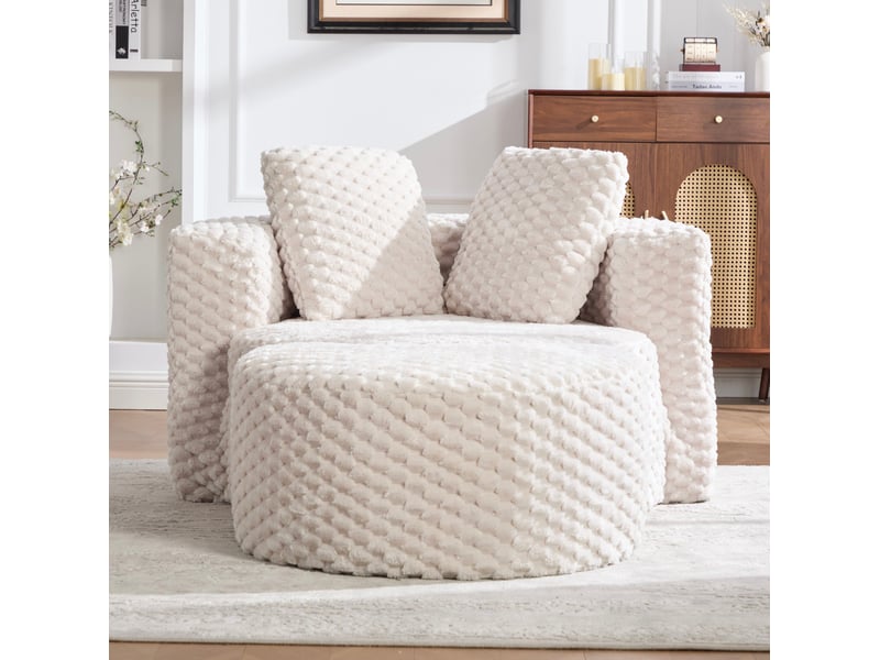  Fauteuil en mousse ulevr avec repose-pieds, tissu effet fourrure beige, 1 place, 130 x 115 x 84 cm, livré compressé sans montage  - Conforama B