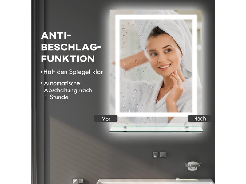  Miroir de salle de bains lumineux 70x50 cm anti-buée ip44 avec touche et mémoire transparent  - Conforama C