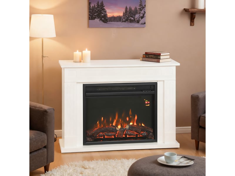 Cheminée électrique avec 5 réglages de flamme, télécommande et minuterie, 98 x 23,5 x 69,5 cm, noir et blanc - Conforama C