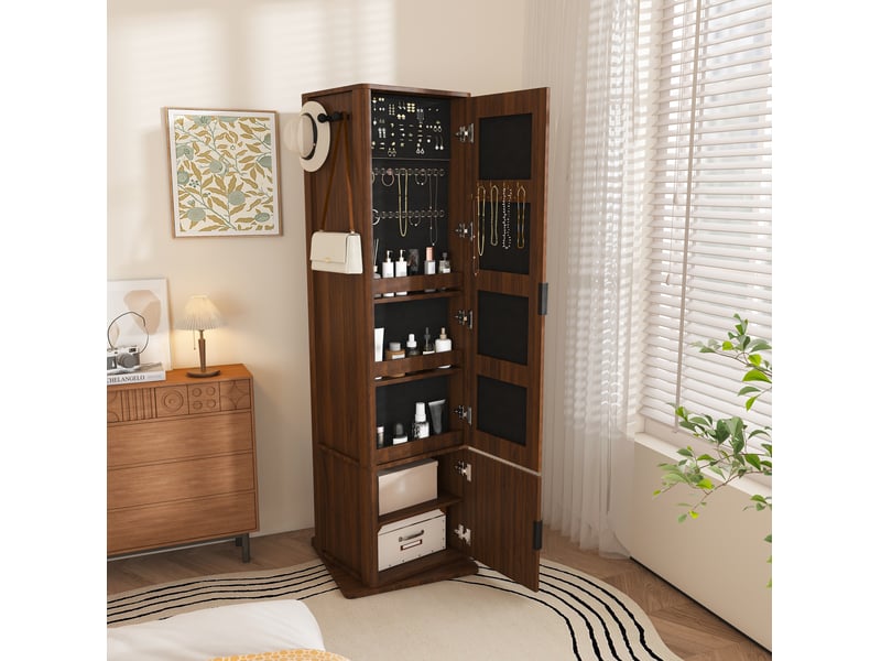  Armoire à bijoux pivotante modenvie miroir psyché 360° 50 x 50 x 170 cm noyer foncé  - Conforama E