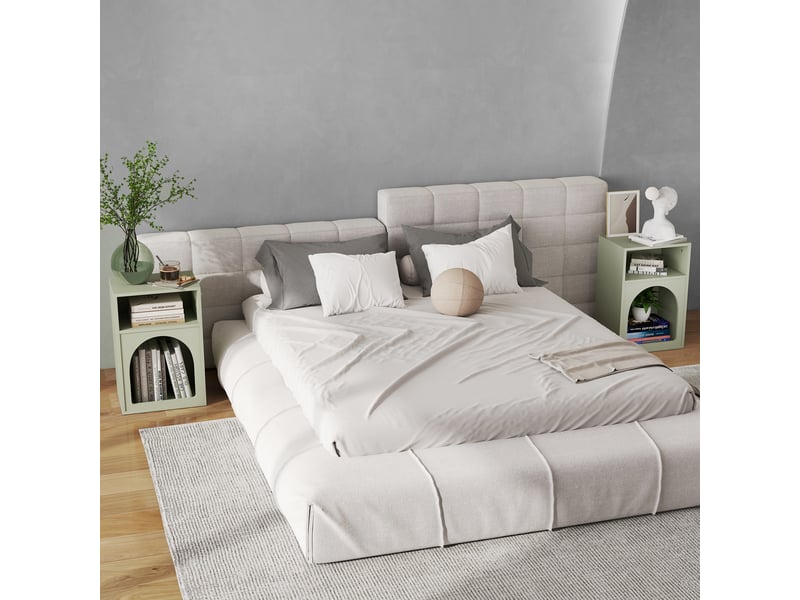  Lot de 2 tables de chevet, table de nuit avec compartiments ouverts, design arqué, 40 x 30 x 60 cm, vert clair  - Conforama D