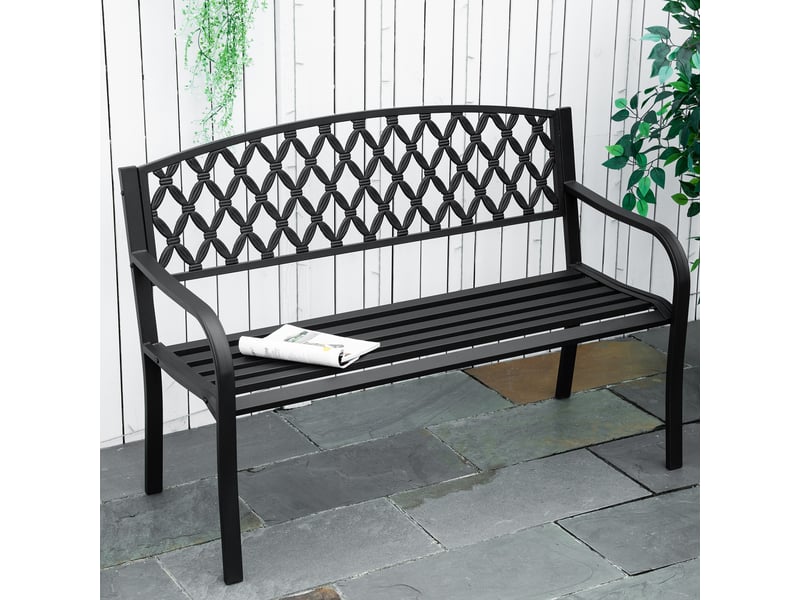  Banc d'extérieur 2 places avec accoudoirs en acier et fonte, 128 x 58,5 x 89 cm, noir  - Conforama C