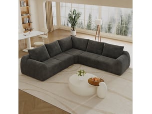 Canapé d'angle 5 places en tissu gris foncé, 267 x 267 x 85 cm, assise en mousse haute élasticité, livré compressé
