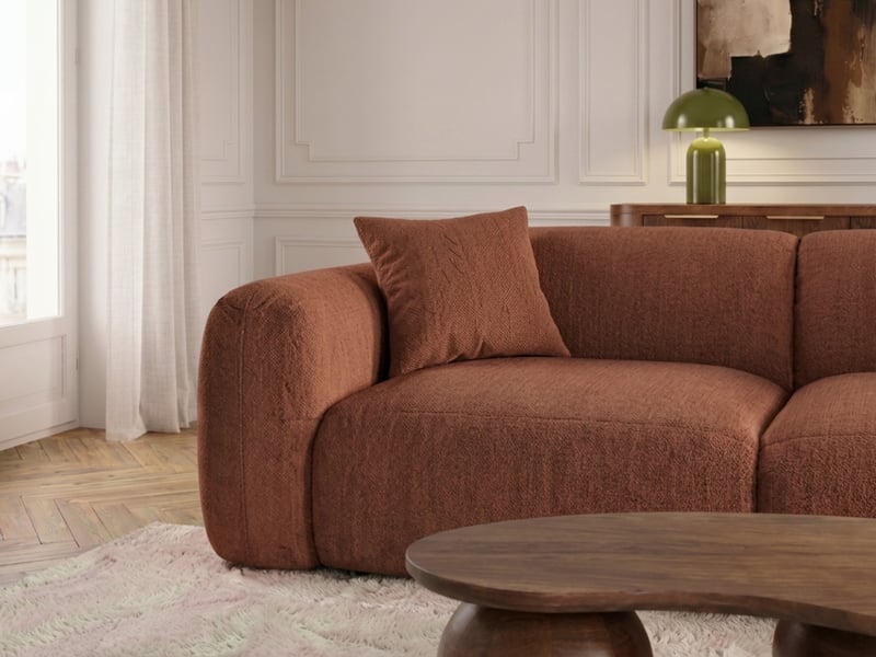  Bobochic canapé droit fixe 3 places siena tissu chenille orange SIENA - Conforama D