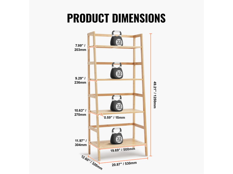 Etagere de salle de bain a 4 niveaux, etagere echelle bambou, etagere de rangement multifonctionnelle pour presentoir, support pour plantes a fleurs autonome, bibliotheque pour cuisine, maison  - Conforama C