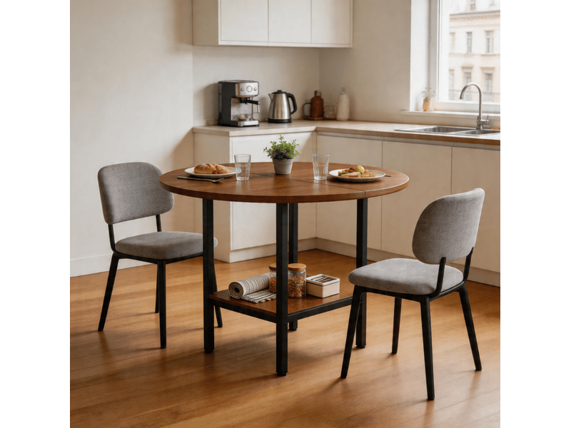 Table de salle à manger pour 4 à 6 personnes avec étagère de rangement, style moderne en mdf et métal, noyer 100 cm - Conforama B