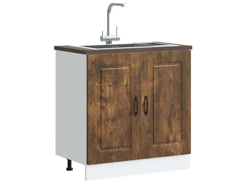  Meuble de cuisine, meuble bas pour évier kalmar chêne fumé bois d'ingénierie shl9890  - Conforama B