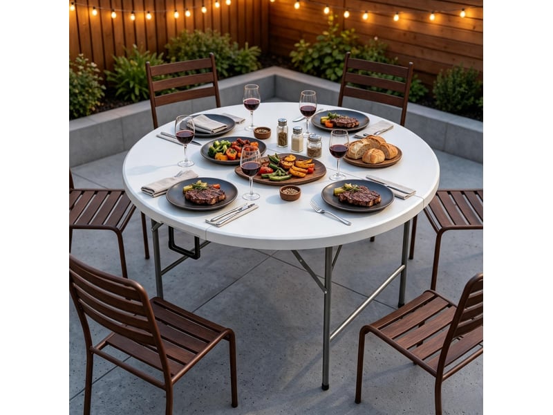 Table de jardin ronde pliante ø122 cm – blanche et grise – 6 personnes, pliage compact pour transport - Conforama D