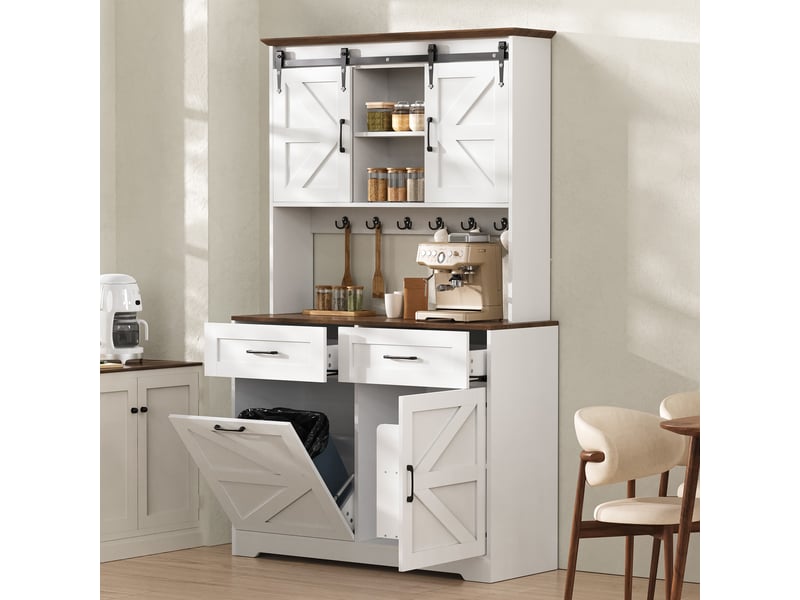  Meuble de cuisine muvano, buffet avec plan de travail, portes coulissantes, blanc, 96 × 40 × 180 cm  - Conforama C