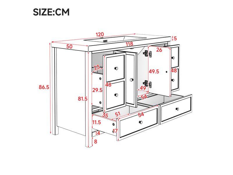 Meuble rangement armoire tiroirs portes 120 cm mdf blanc lavabo resine sur pied homvra  - Conforama E