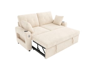 Canapé convertible 2 places, led usb-c avec porte-gobelets 141.5x131x83.5 cm beige