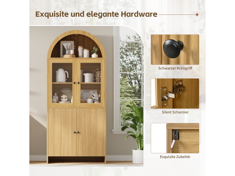  Vitrine buffet salon 78x40x176 cm, meuble rangement avec portes vitrées transparentes et design bombé pour vaisselle  - Conforama R