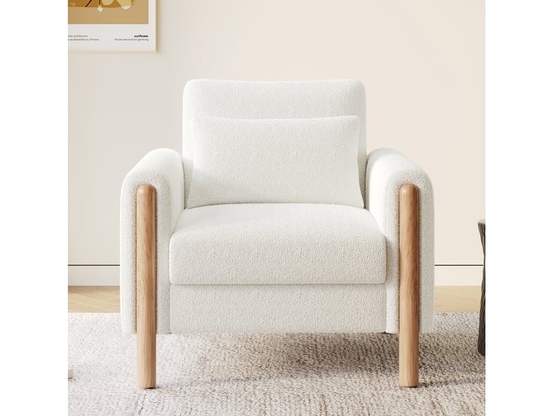  Fauteuil lounge modenvie 1 place en tissu teddy blanc 87 x 83 x 88,5 cm  - Conforama D