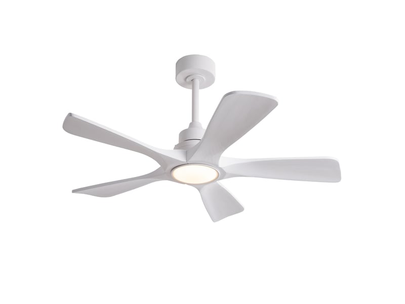  Ventilateur de plafond 42 pouces en blanc pur avec cinq pales en bois, télécommande sans fil, 3cct, dimmable, 6 vitesses avec mémoire hors tension  - Conforama A