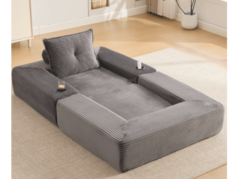  Canapé convertible 2 places avec porte-gobelet et rangement -  accoudoirs amovibles, velours côtelé gris foncé  - Conforama B