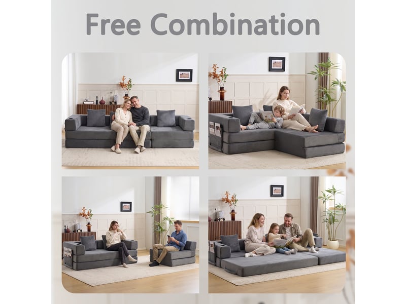  Canapé convertible, canapé-lit, gris foncé, poches latérales, porte-gobelets, pour salon, en velours tricoté, chambre  - Conforama W
