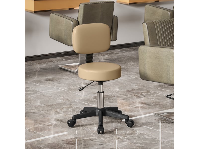  Tabouret à roulettes réglable en hauteur de 72 à 84 cm avec dossier pivotant à 360° pour bureau salon en marron clair  - Conforama B