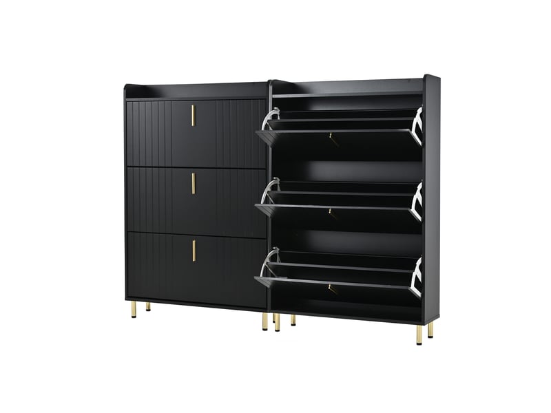  Lot de 2 meubles à chaussures 80x23x123,5 cm, pour entrée, design moderne, base en métal doré, pour 24 paires, mdf noir  - Conforama E