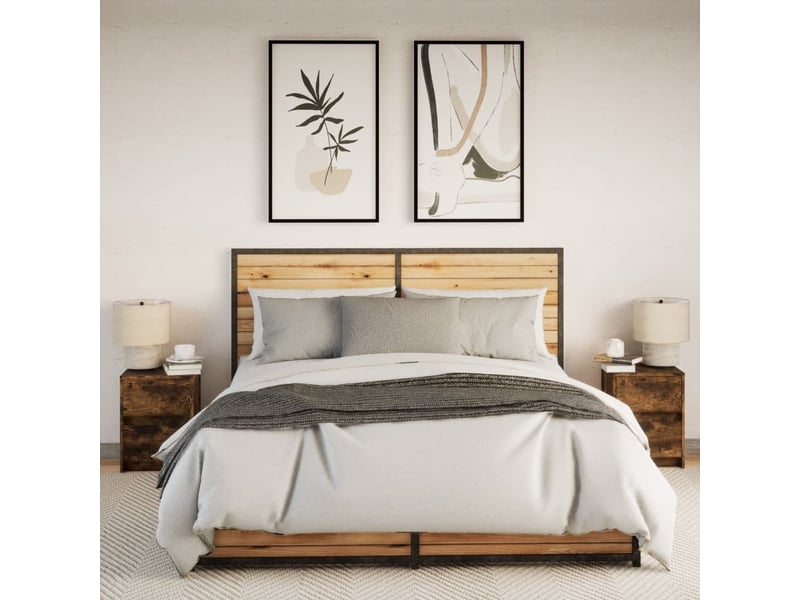  Lot de 2 tables de chevet - cabinet de chevet - table de nuit et lumières led chêne fumé  - Conforama C