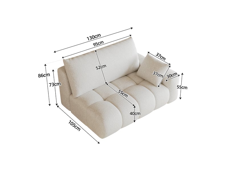  Canapé modulaire 2 places avec méridienne réversible  - assise effet nuage sans montage, tissu - blanc crème  - Conforama D