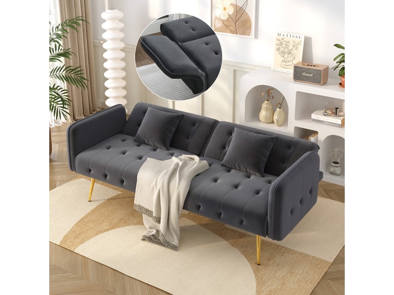  Canapé convertible 2 places en velours, canapé-lit avec dossier inclinable indépendant, accoudoirs ajustables, pieds métal, 178x82x70cm  - Conforama C