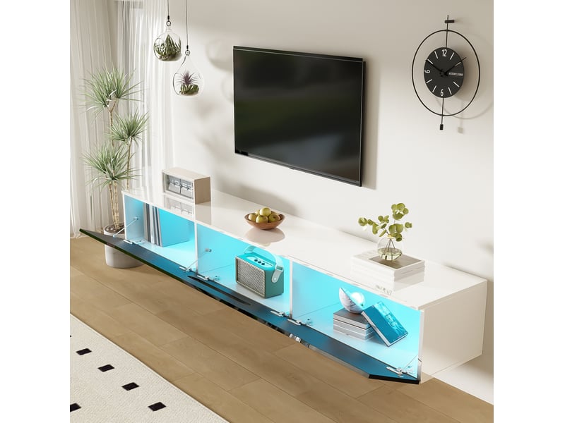 Meuble tv 180 cm noir et blanc avec led 16 couleurs, à poser ou à fixer au mur - Conforama D