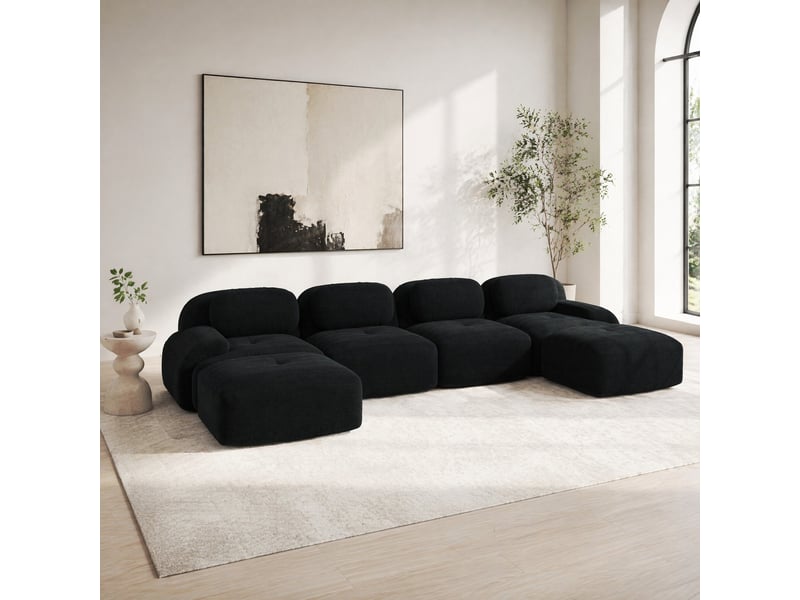  Canapé d'angle modulable en u modenvie 4 places 388 x 178 x 70 cm velours côtelé noir sans montage  - Conforama E