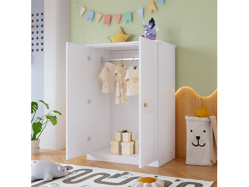  Armoire à vêtements 80x50x120 cm 2 portes mdf blanche avec tringle, idéale pour chambre, salon ou chambre d’enfant  - Conforama B