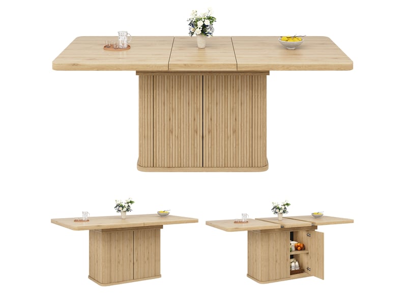  Table à manger extensible avec rangement 140-180x80x76,5 cm effet bois clair  - Conforama A