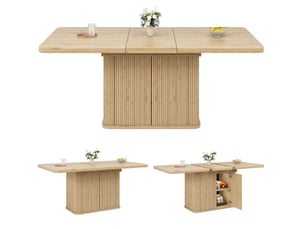 Table de salle manger extensible avec rangement 140-180x80x76,5 cm effet bois clair