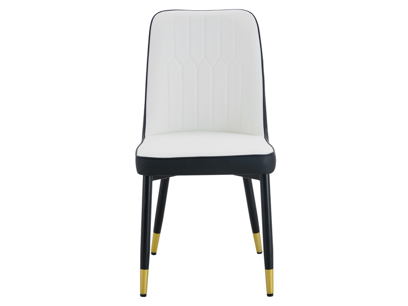  Lot de 2 chaises de salle à manger modernes en pu noir et blanc, dossier assorti, pieds métal noir, pour cuisine ou salle à manger  - Conforama A