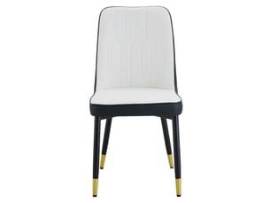 Lot de 2 chaises de salle à manger modernes en pu noir et blanc, dossier assorti, pieds métal noir, pour cuisine ou salle à manger