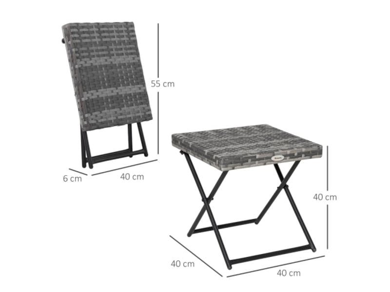  Table basse de jardin pliante en polyrotin gris, cadre métal, 40x40x40 cm  - Conforama C