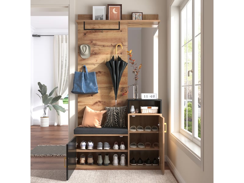  Portemanteau avec banc et rangement noir mdf 105 x 40 cm  - Conforama E