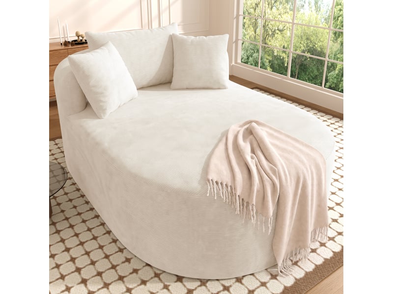  Fauteuil relax ovale à assise profonde avec coussin, sans montage en velours côtelé beige clair  - Conforama E