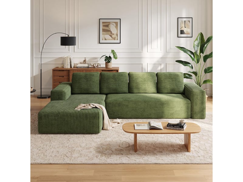  Canapé convertible - 4 places - sans montage - canapé-lit - avec fonction couchage - velours côtelé vert - l 261 x h 58 x p 88 cm  - Conforama B