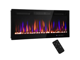 Cheminée électrique encastrable ultra-mince avec flamme 3d, luminosité et vitesse réglables, 12 couleurs de galets, 9001800 w