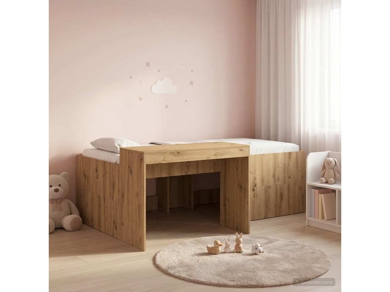  Lit haut pour enfants - lit jeune avec bureau chêne artisanal 80 x 200 cm  - Conforama B