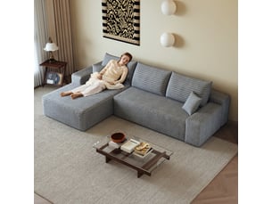 Canapé d'angle compressé réversible convertible <strong>KORFEE</strong> <strong></strong> 3 places Velours côtelé Gris
