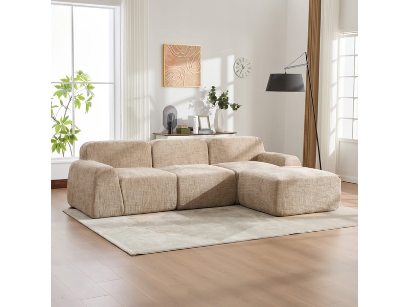  Canapé modulable, canapé de salon, format compressé, en tissu chenille, kaki, base antidérapante, mousse haute résilience 30d  - Conforama A