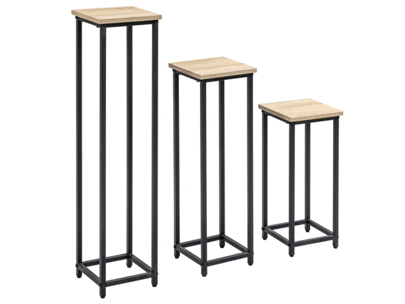  Lot de 3 supports pour plantes en acier noir et naturel, pour jardin et balcon  - Conforama A