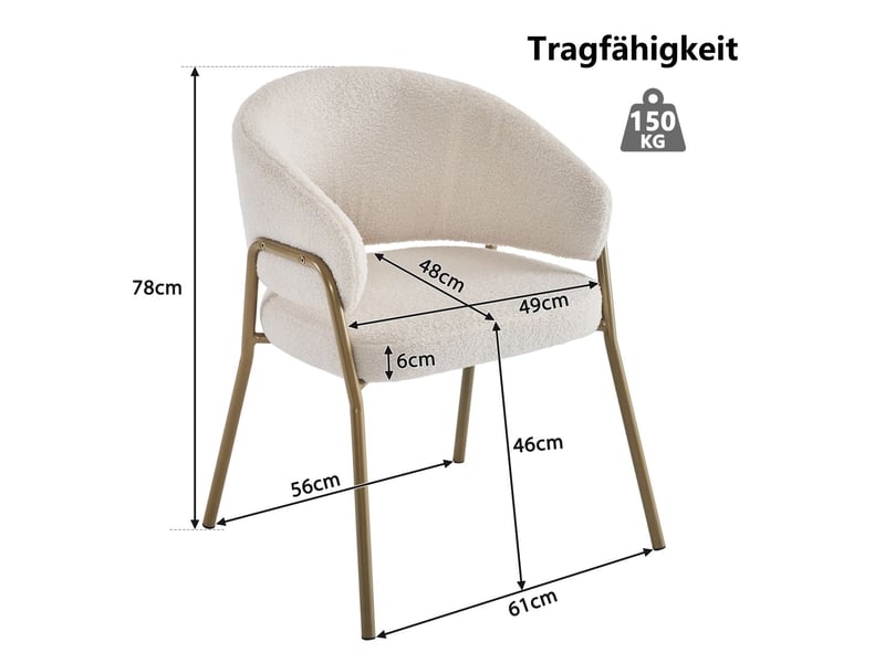  Chaise de salle à manger lot de 6, assise rembourrée en velours d'agneau chaise design, piètement métal doré, dossier ajouré  - Conforama C