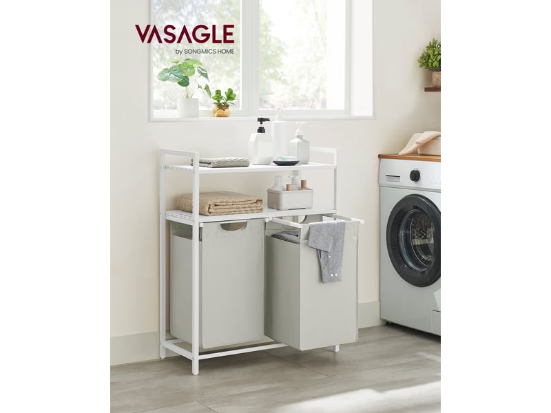VASAGLE Panier à Linge Double 92L Avec 2 Étagères Et Barre De Suspension - Marron Rustique