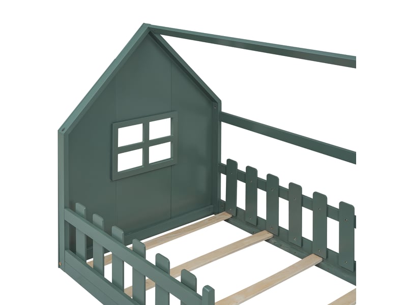  Lit cabane,lit plat pour enfants en pin et mdf 90x200cm,en forme de maison,vert lit enfant vert - Conforama E