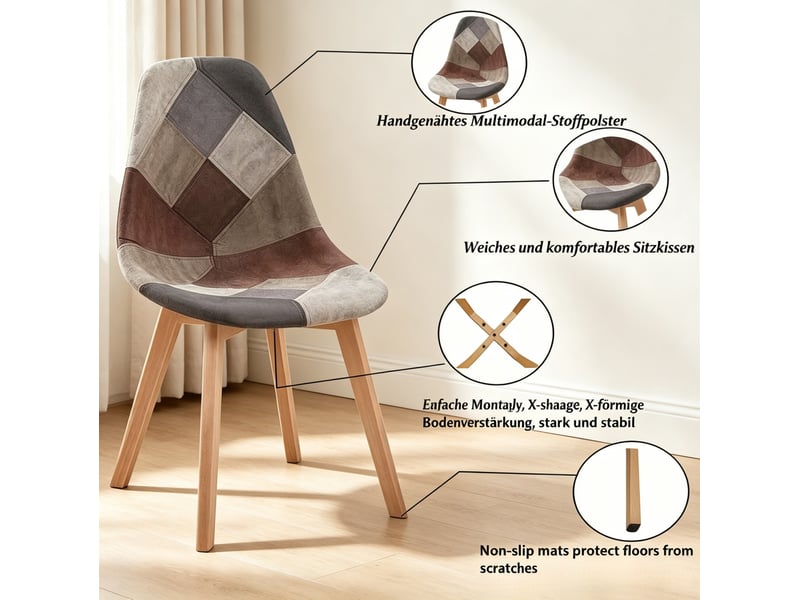  Lot de 8 chaises de salle à manger 46x40x85 cm design moderne bois métal multicolore  - Conforama D